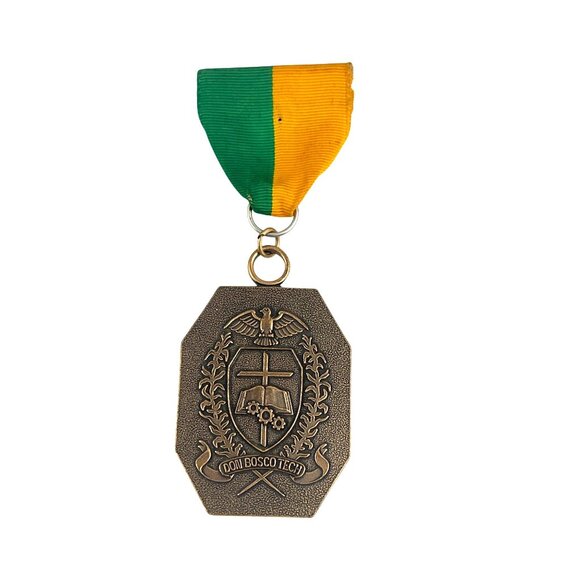Vintage Don Bosco Tech Italian II 1983 Scholastic Bronze Medal With Yellow Green - Picture 1 of 6